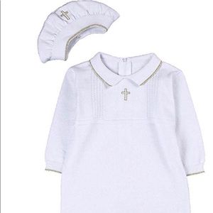 Boy Baptism Outfit w/Hat Outfit-Cross Detail
